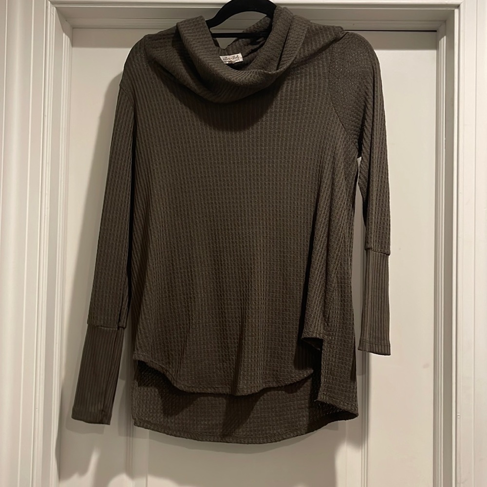 🌑 Waffle Knit Cowl Neck Top